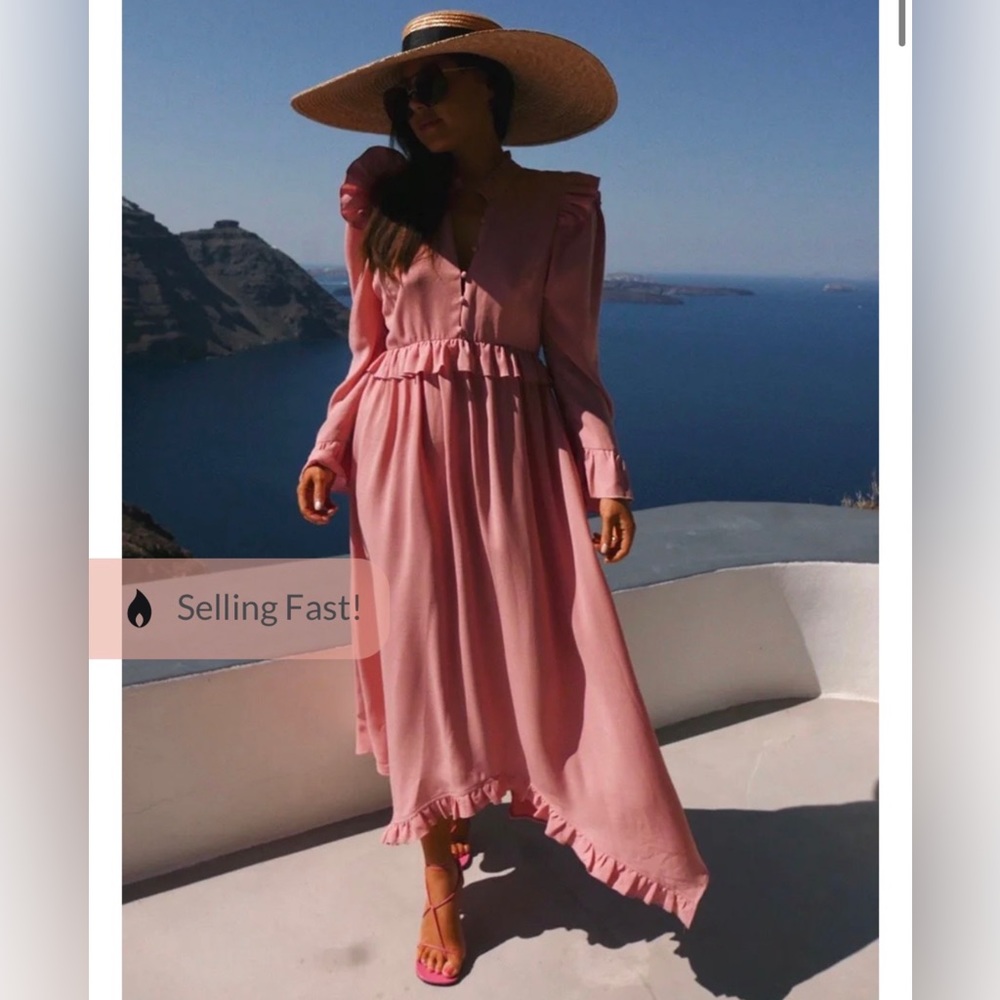 ASOS LORNA LUXE PINK 'SONATA' BUTTON DOWN FRILL ASYMMETRIC HEM maxi DRESS size 6